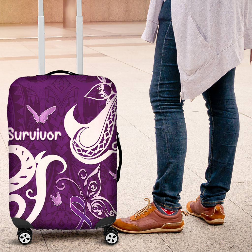 Fibromyalgia Support Luggage Cover Polynesian Purple Ribbon