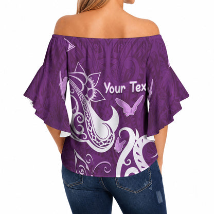 Personalised Fibromyalgia Support Off Shoulder Wrap Waist Top Polynesian Purple Ribbon