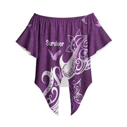 Personalised Fibromyalgia Support Off Shoulder Wrap Waist Top Polynesian Purple Ribbon