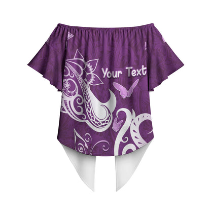 Personalised Fibromyalgia Support Off Shoulder Wrap Waist Top Polynesian Purple Ribbon