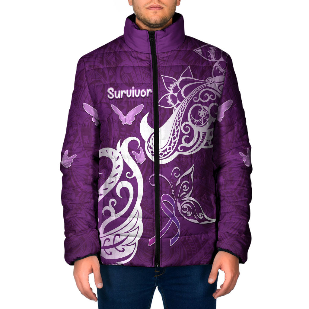 Personalised Fibromyalgia Support Padded Jacket Polynesian Purple Ribbon