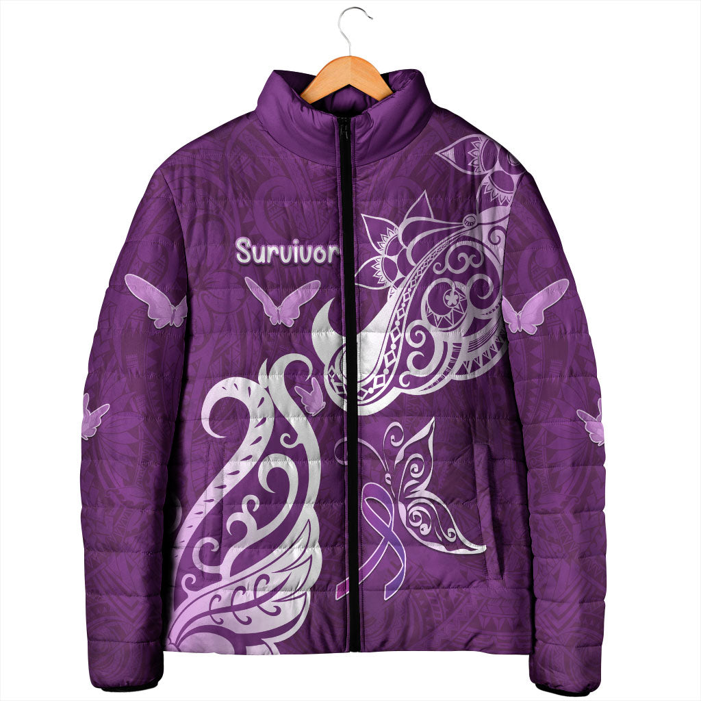 Personalised Fibromyalgia Support Padded Jacket Polynesian Purple Ribbon