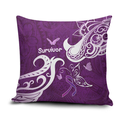 Fibromyalgia Support Pillow Cover Polynesian Purple Ribbon