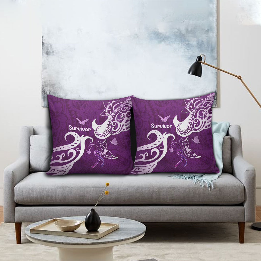 Fibromyalgia Support Pillow Cover Polynesian Purple Ribbon