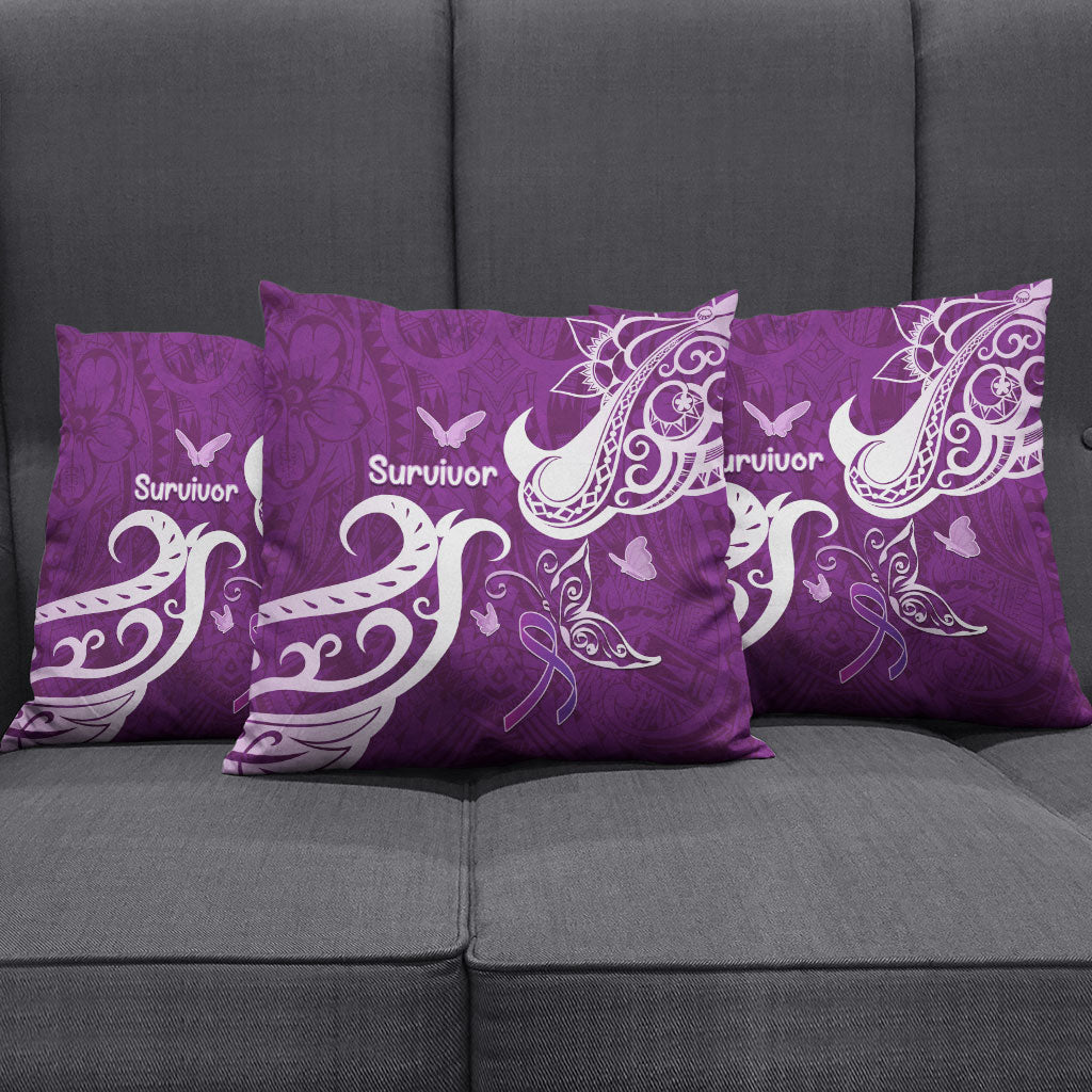 Fibromyalgia Support Pillow Cover Polynesian Purple Ribbon