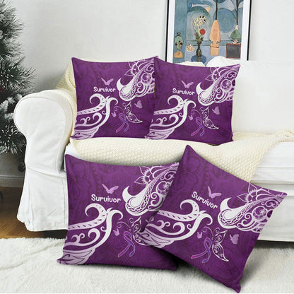Fibromyalgia Support Pillow Cover Polynesian Purple Ribbon