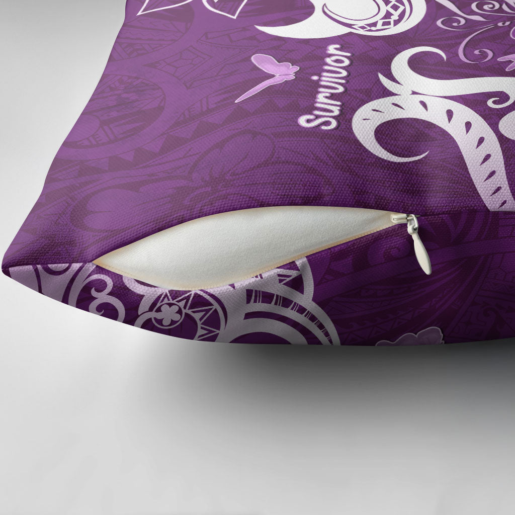 Fibromyalgia Support Pillow Cover Polynesian Purple Ribbon