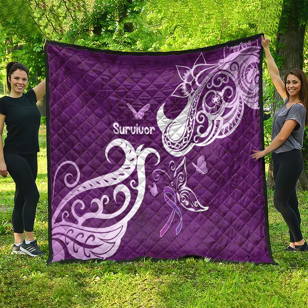 Fibromyalgia Support Quilt Polynesian Purple Ribbon