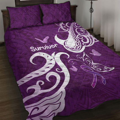 Fibromyalgia Support Quilt Bed Set Polynesian Purple Ribbon