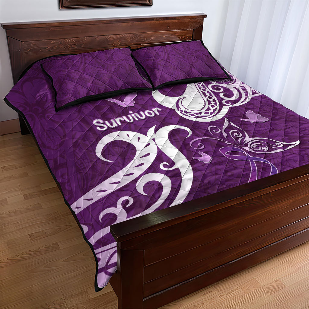 Fibromyalgia Support Quilt Bed Set Polynesian Purple Ribbon