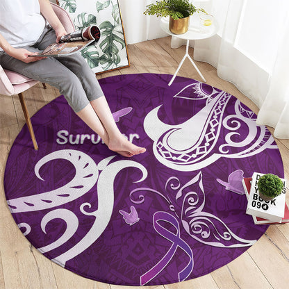 Fibromyalgia Support Round Carpet Polynesian Purple Ribbon