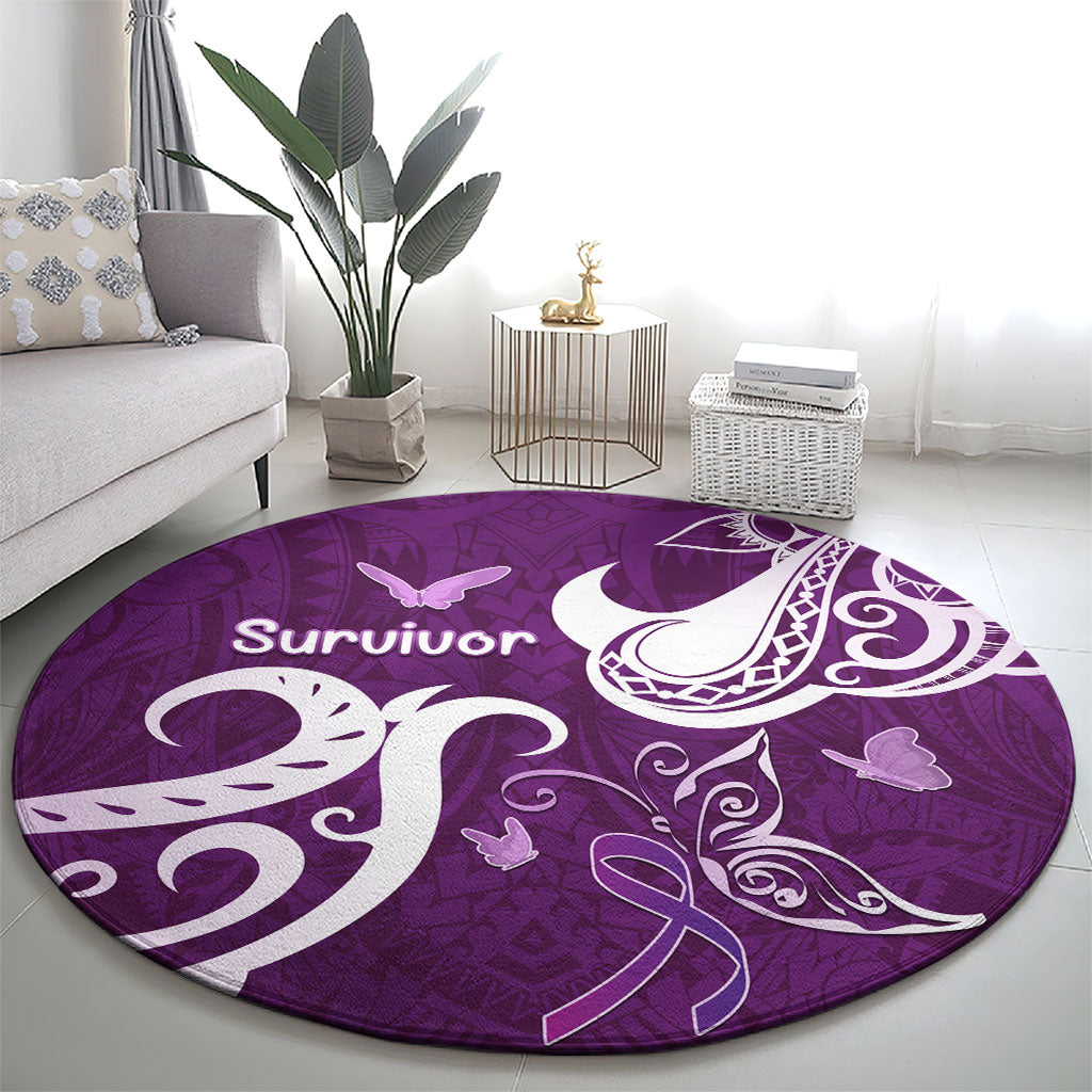 Fibromyalgia Support Round Carpet Polynesian Purple Ribbon