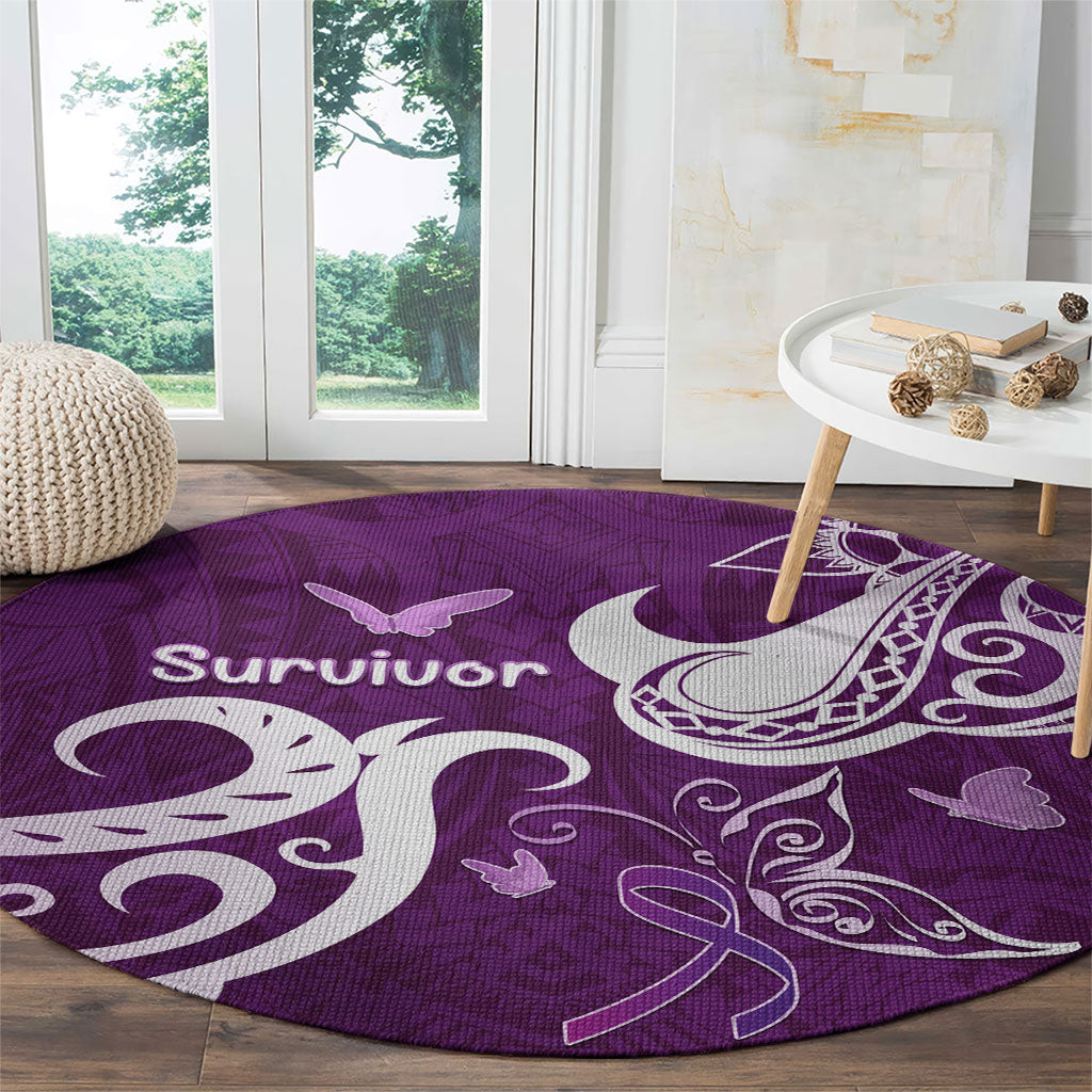 Fibromyalgia Support Round Carpet Polynesian Purple Ribbon