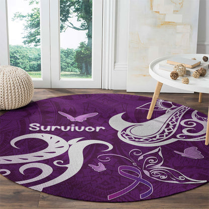 Fibromyalgia Support Round Carpet Polynesian Purple Ribbon