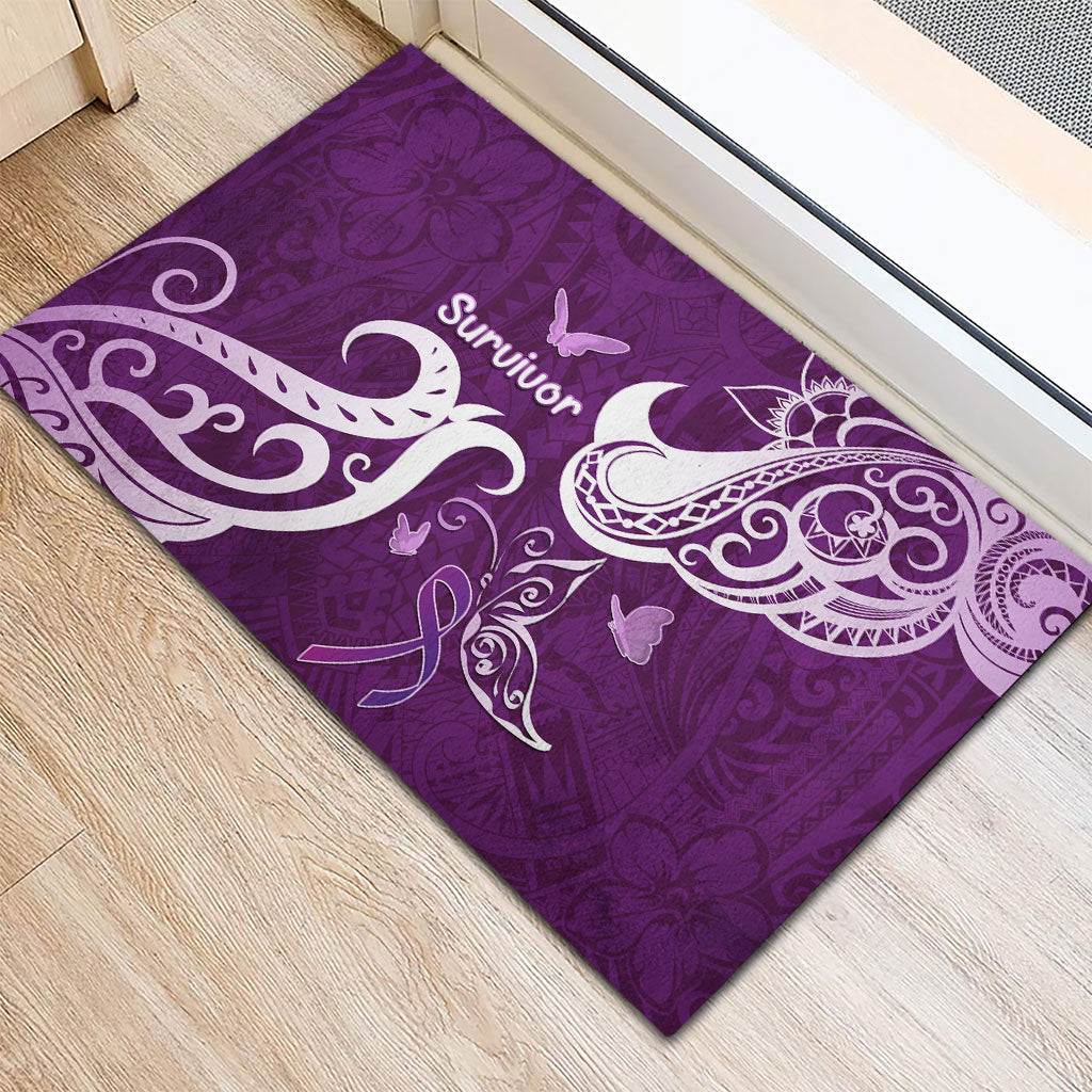 Fibromyalgia Support Rubber Doormat Polynesian Purple Ribbon