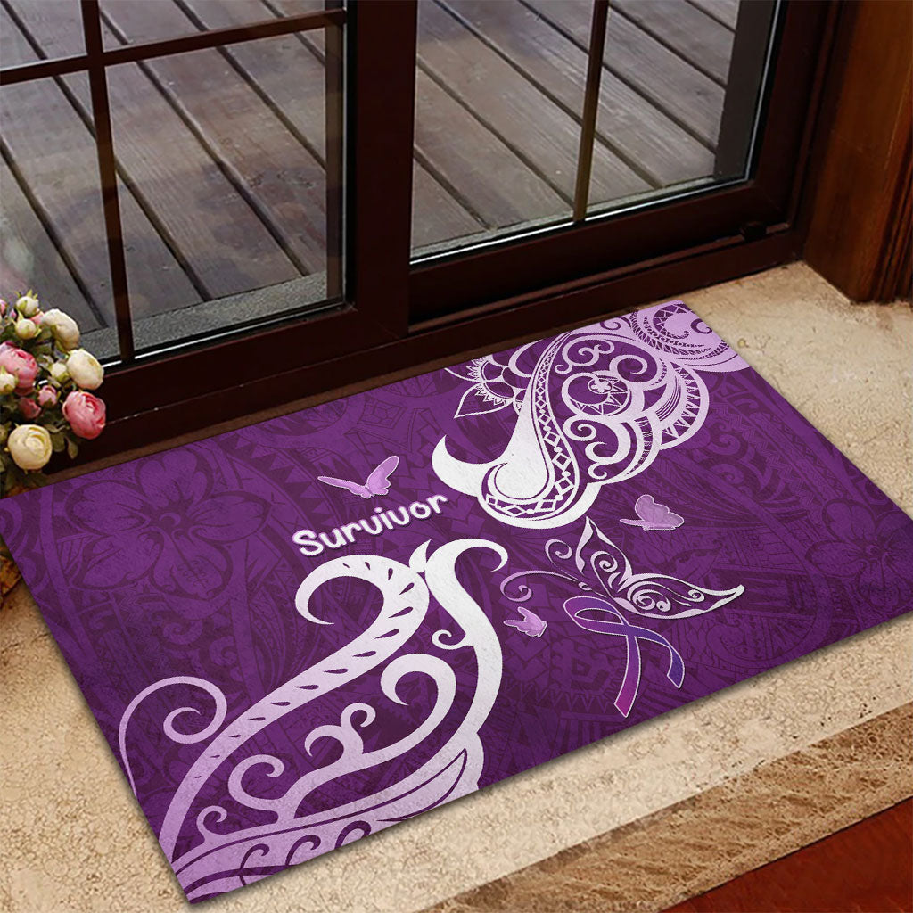 Fibromyalgia Support Rubber Doormat Polynesian Purple Ribbon