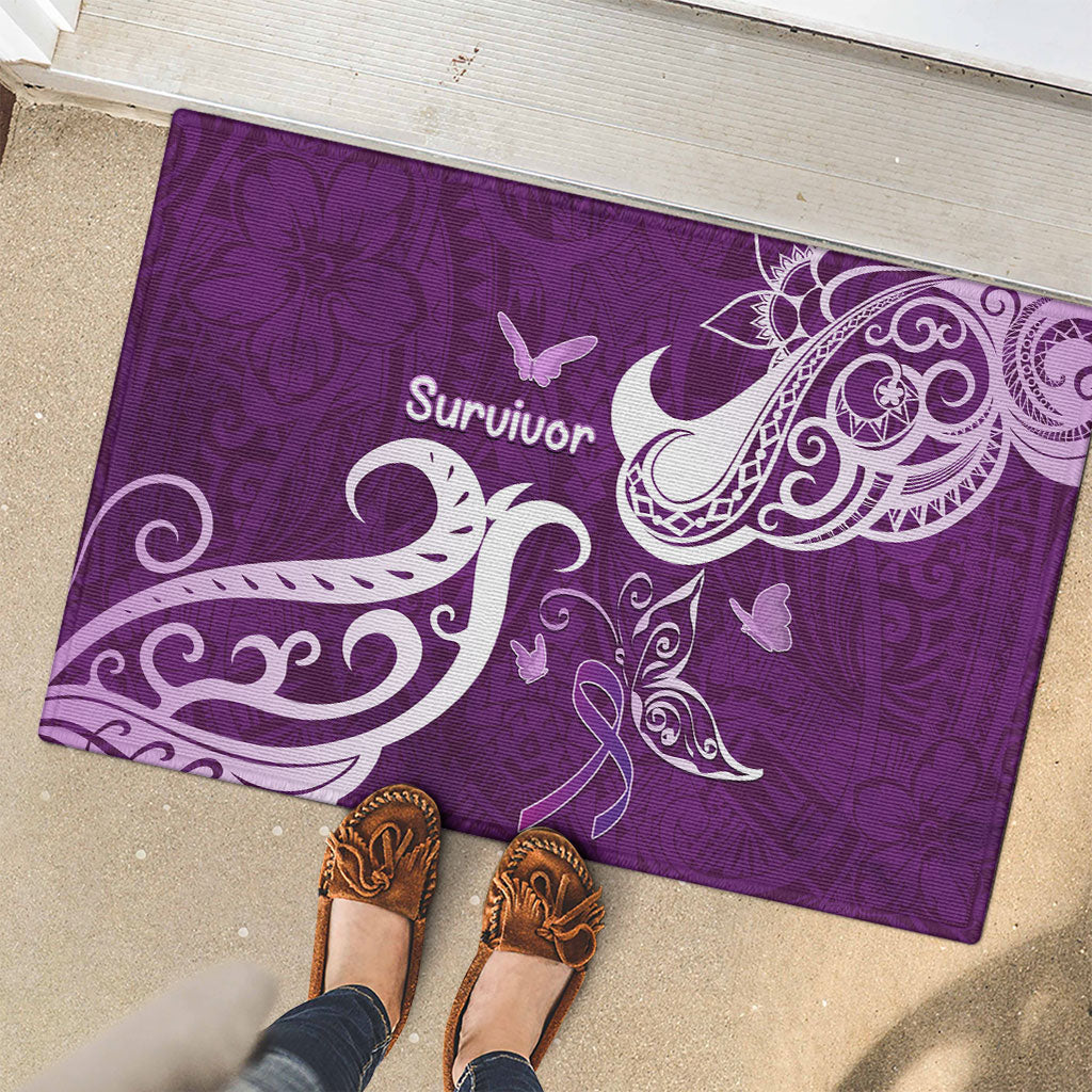 Fibromyalgia Support Rubber Doormat Polynesian Purple Ribbon