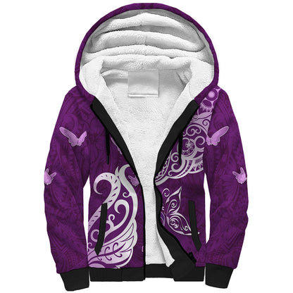 Personalised Fibromyalgia Support Sherpa Hoodie Polynesian Purple Ribbon