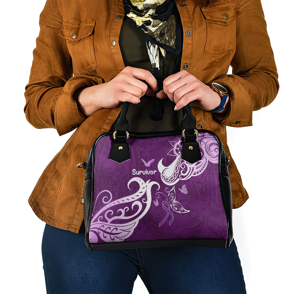 Fibromyalgia Support Shoulder Handbag Polynesian Purple Ribbon