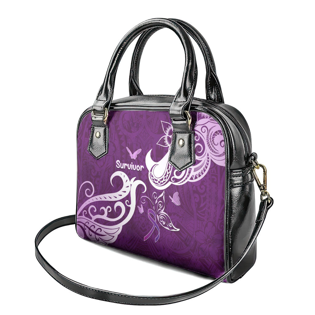 Fibromyalgia Support Shoulder Handbag Polynesian Purple Ribbon