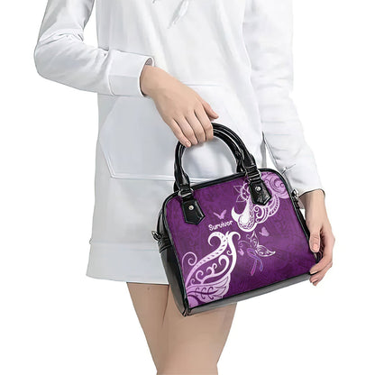 Fibromyalgia Support Shoulder Handbag Polynesian Purple Ribbon