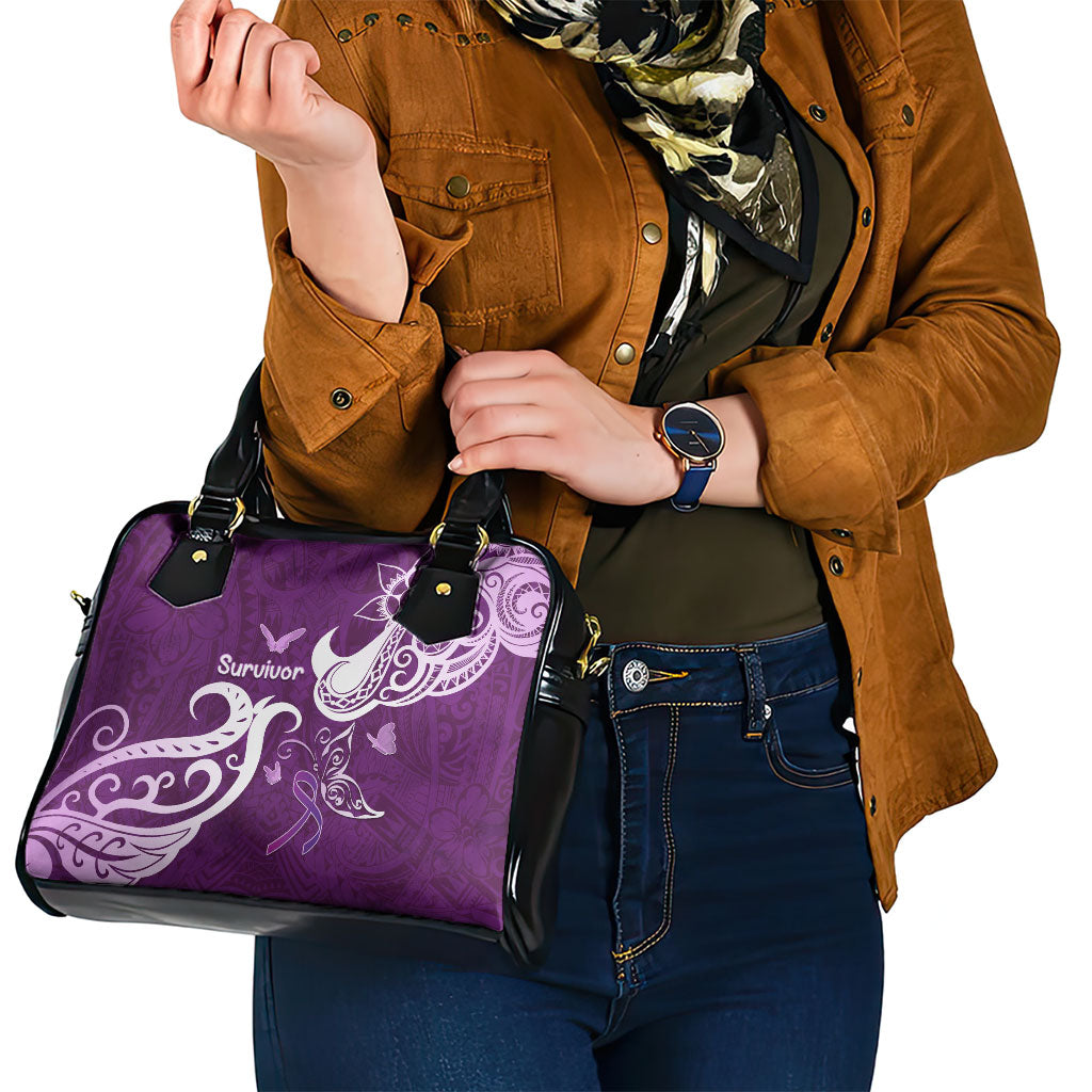 Fibromyalgia Support Shoulder Handbag Polynesian Purple Ribbon