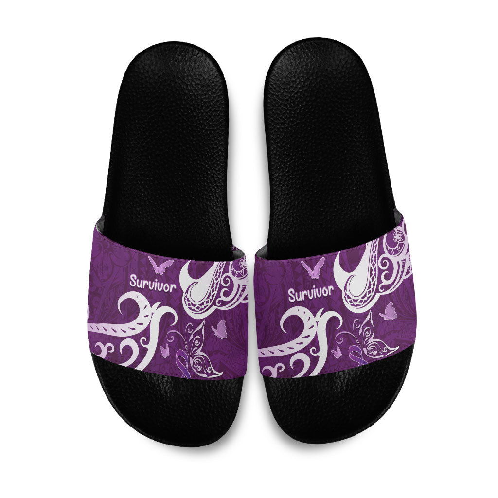 Fibromyalgia Support Slide Sandals Polynesian Purple Ribbon
