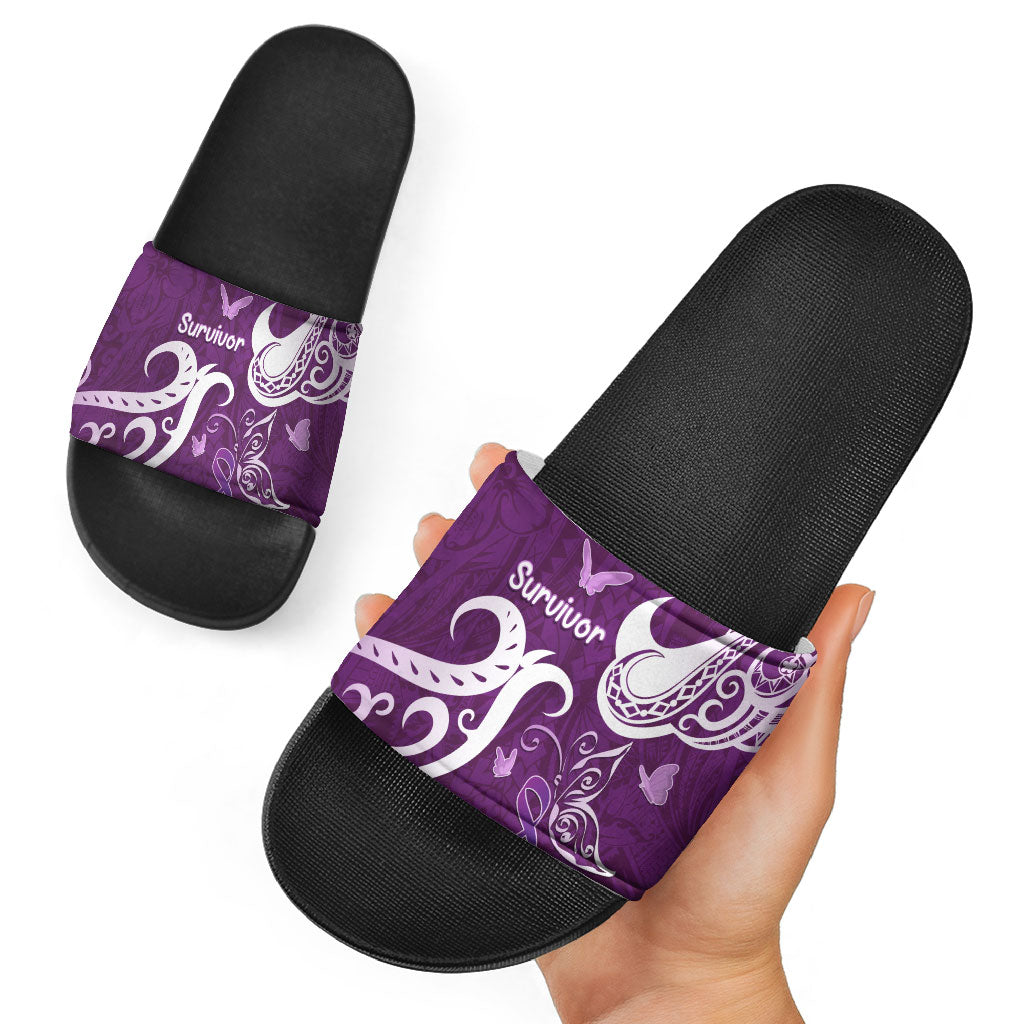 Fibromyalgia Support Slide Sandals Polynesian Purple Ribbon