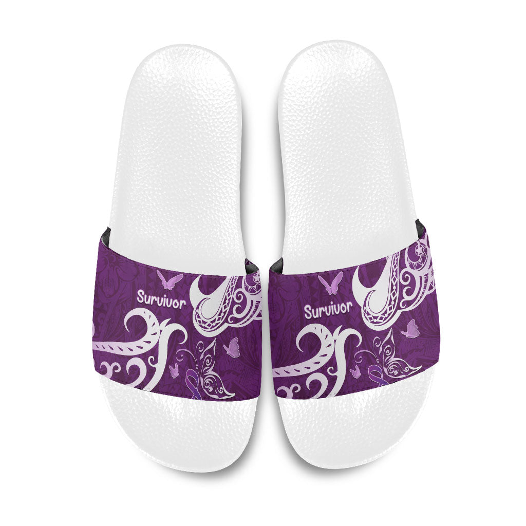 Fibromyalgia Support Slide Sandals Polynesian Purple Ribbon