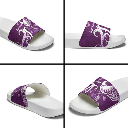 Fibromyalgia Support Slide Sandals Polynesian Purple Ribbon