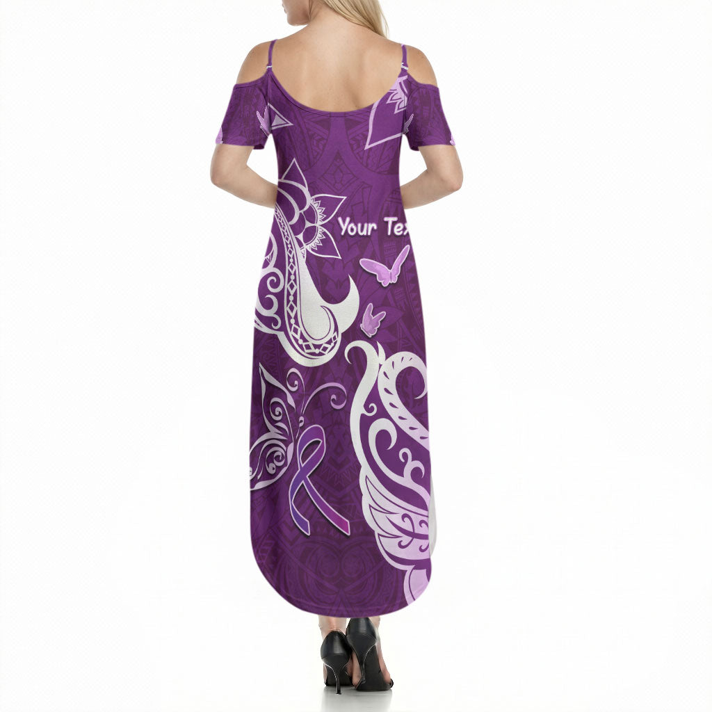 Personalised Fibromyalgia Support Summer Maxi Dress Polynesian Purple Ribbon