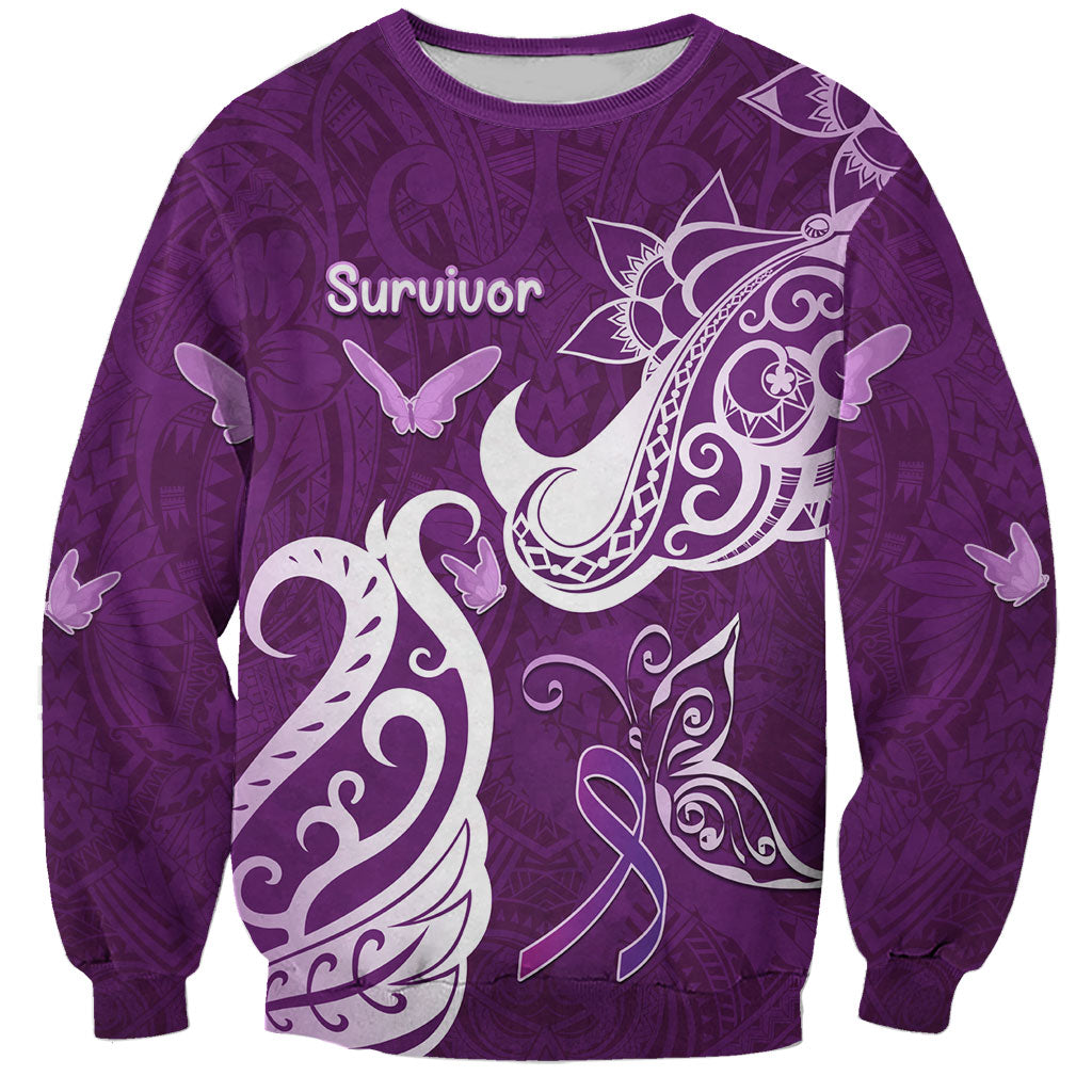 Personalised Fibromyalgia Support Sweatshirt Polynesian Purple Ribbon
