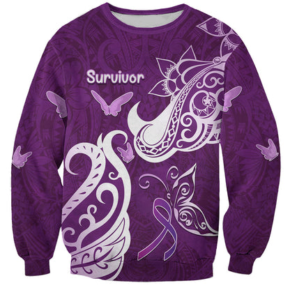 Personalised Fibromyalgia Support Sweatshirt Polynesian Purple Ribbon