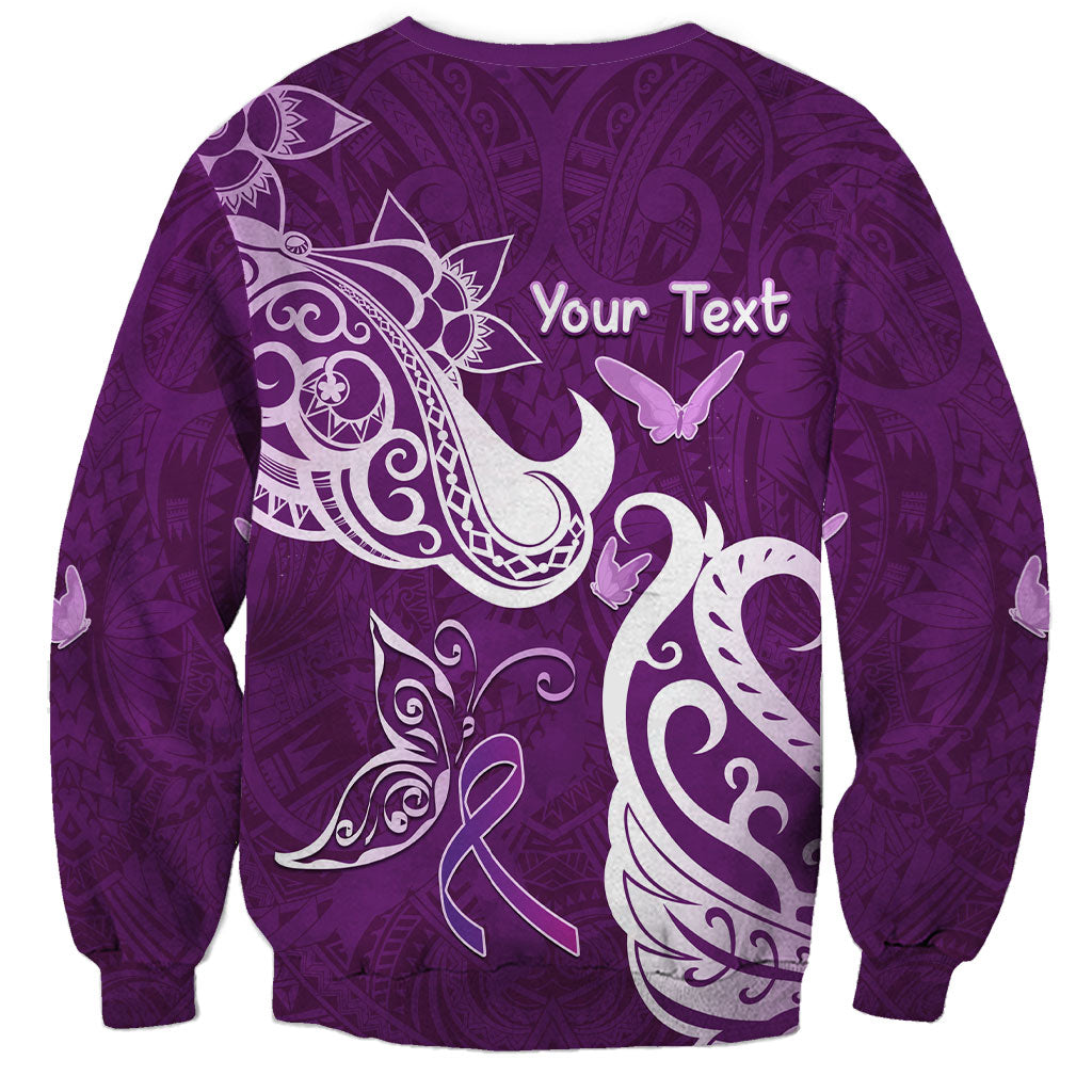 Personalised Fibromyalgia Support Sweatshirt Polynesian Purple Ribbon
