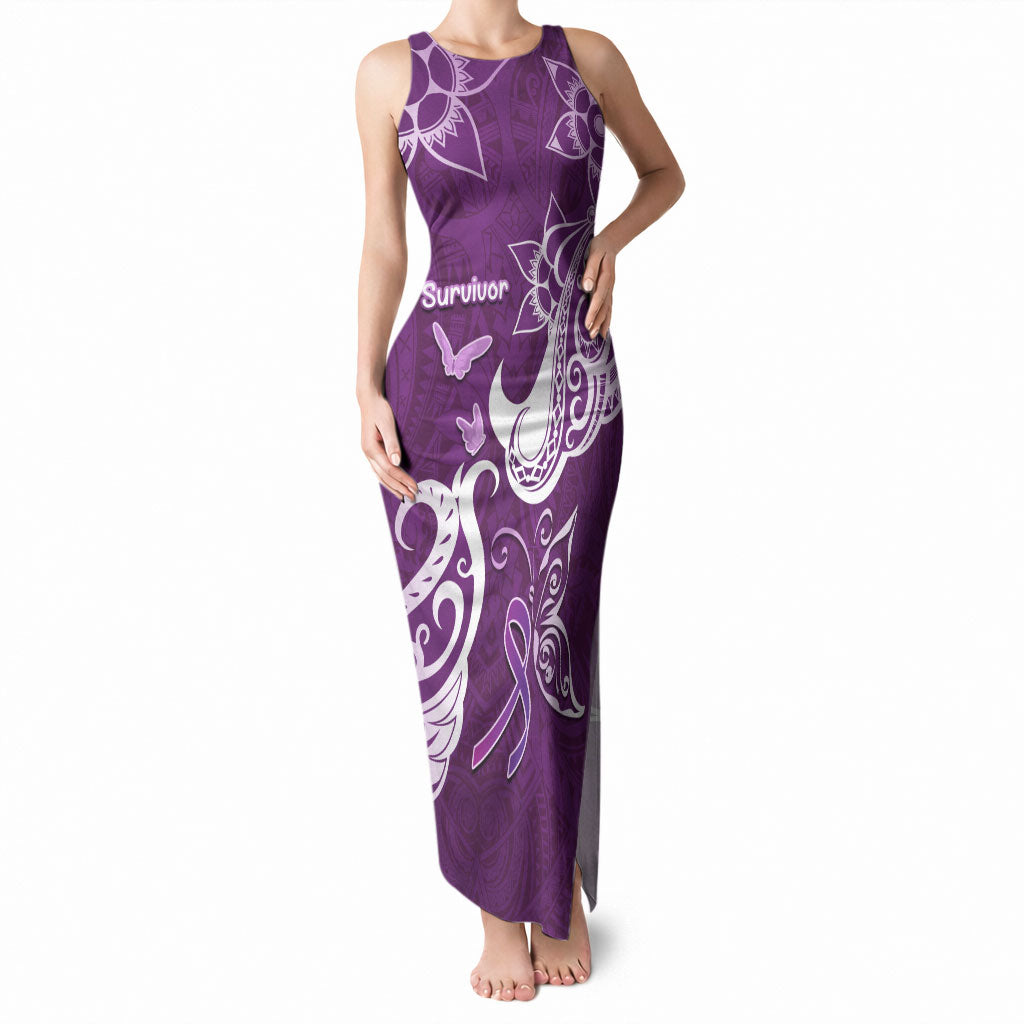 Personalised Fibromyalgia Support Tank Maxi Dress Polynesian Purple Ribbon
