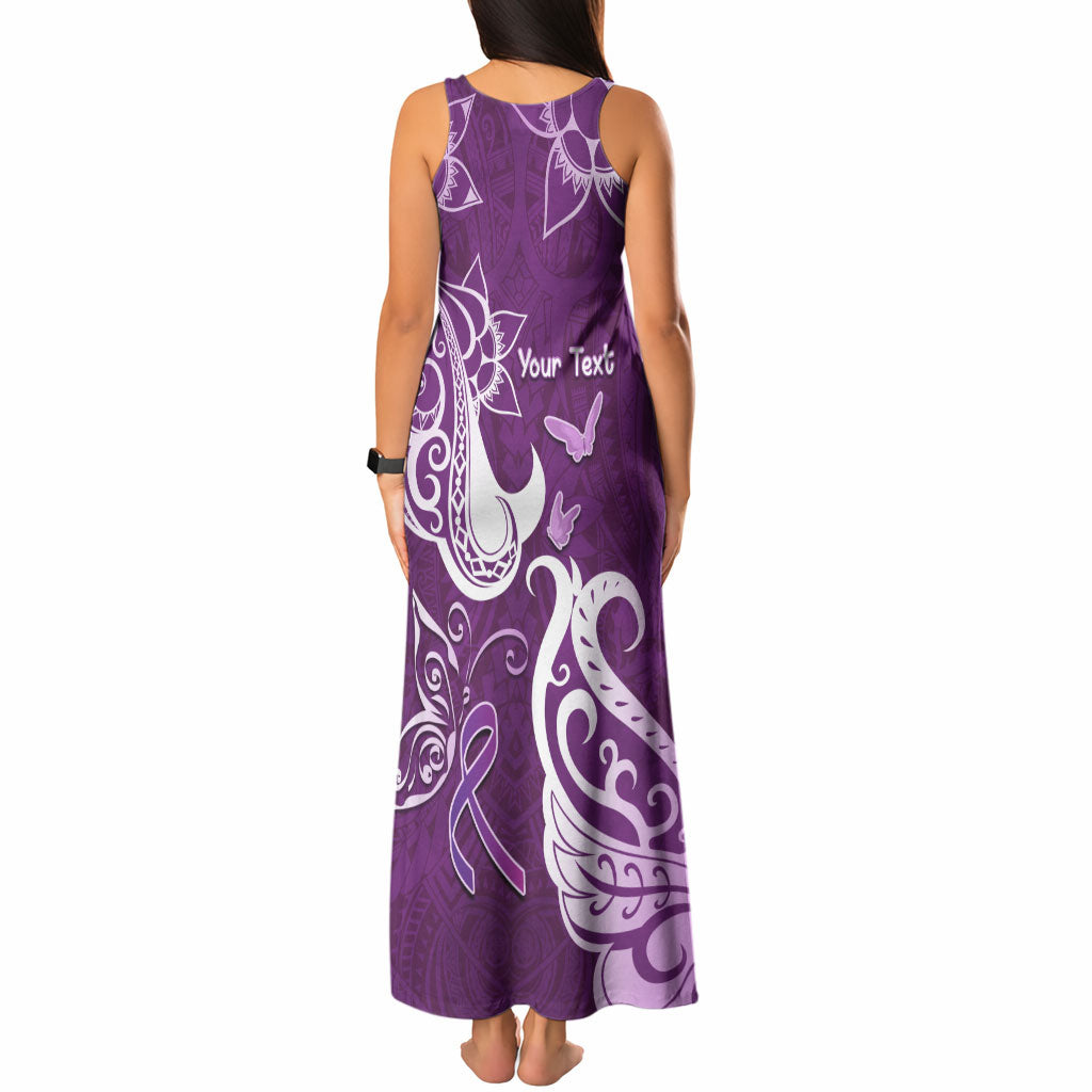 Personalised Fibromyalgia Support Tank Maxi Dress Polynesian Purple Ribbon
