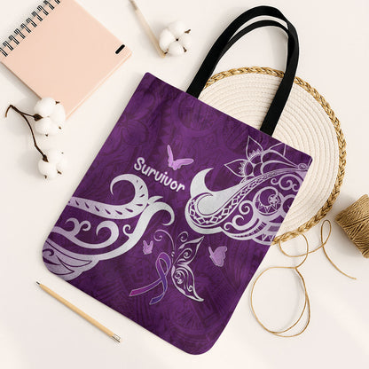 Fibromyalgia Support Tote Bag Polynesian Purple Ribbon