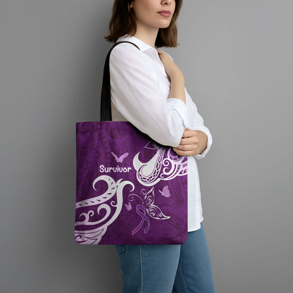 Fibromyalgia Support Tote Bag Polynesian Purple Ribbon
