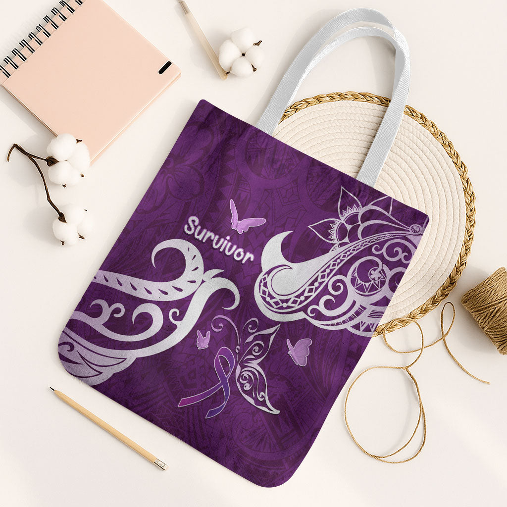 Fibromyalgia Support Tote Bag Polynesian Purple Ribbon