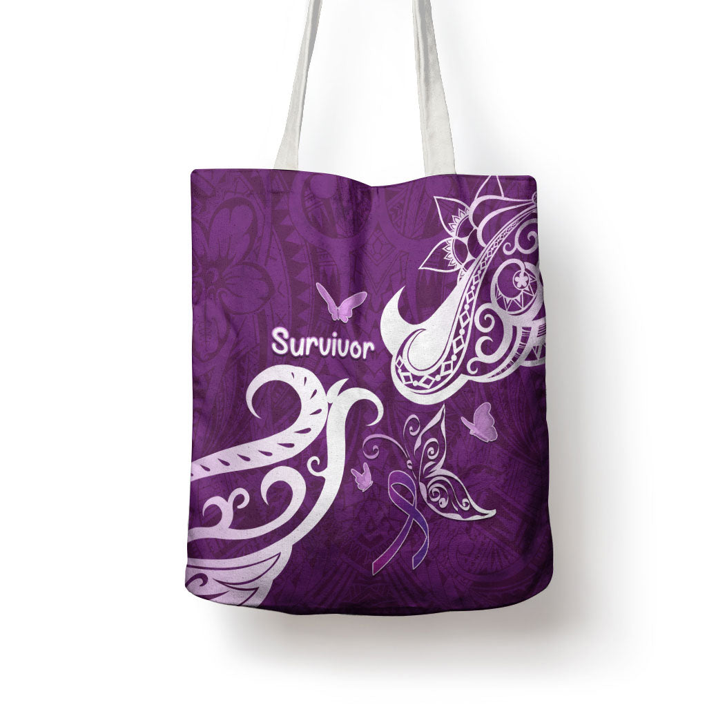 Fibromyalgia Support Tote Bag Polynesian Purple Ribbon