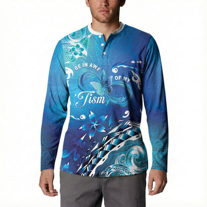 Polynesia Autism Support Button Sweatshirt Be In Awe Of My 'Tism
