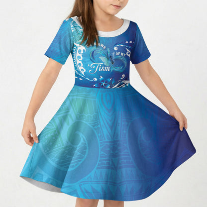 Polynesia Autism Support Kid Short Sleeve Dress Be In Awe Of My 'Tism
