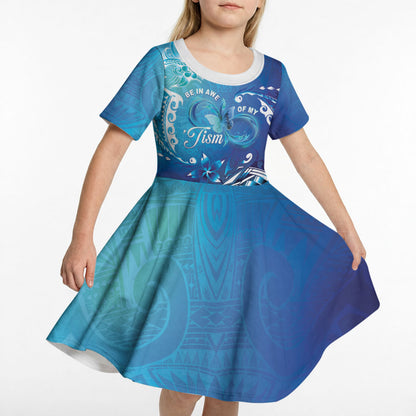 Polynesia Autism Support Kid Short Sleeve Dress Be In Awe Of My 'Tism