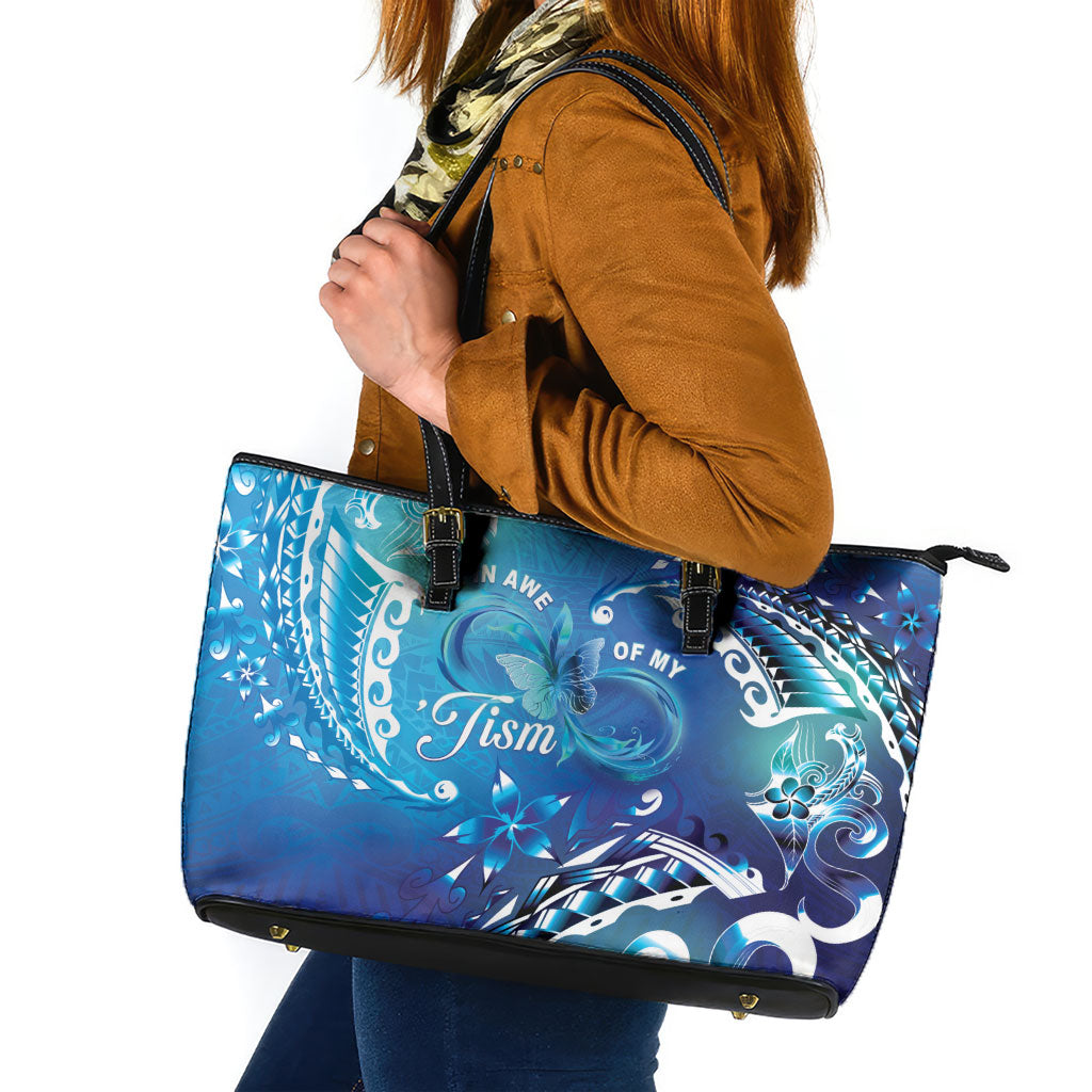 Polynesia Autism Support Leather Tote Bag Be In Awe Of My 'Tism