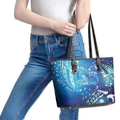 Polynesia Autism Support Leather Tote Bag Be In Awe Of My 'Tism