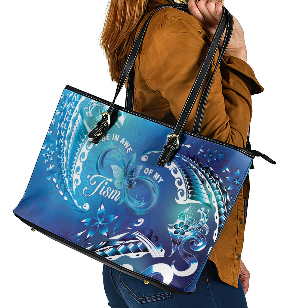 Polynesia Autism Support Leather Tote Bag Be In Awe Of My 'Tism