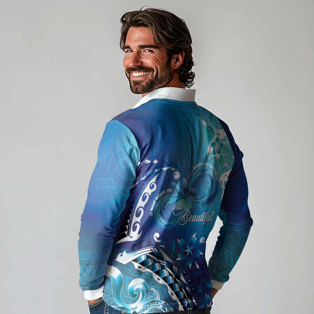 Polynesia Autism Support Long Sleeve Polo Shirt Be In Awe Of My 'Tism
