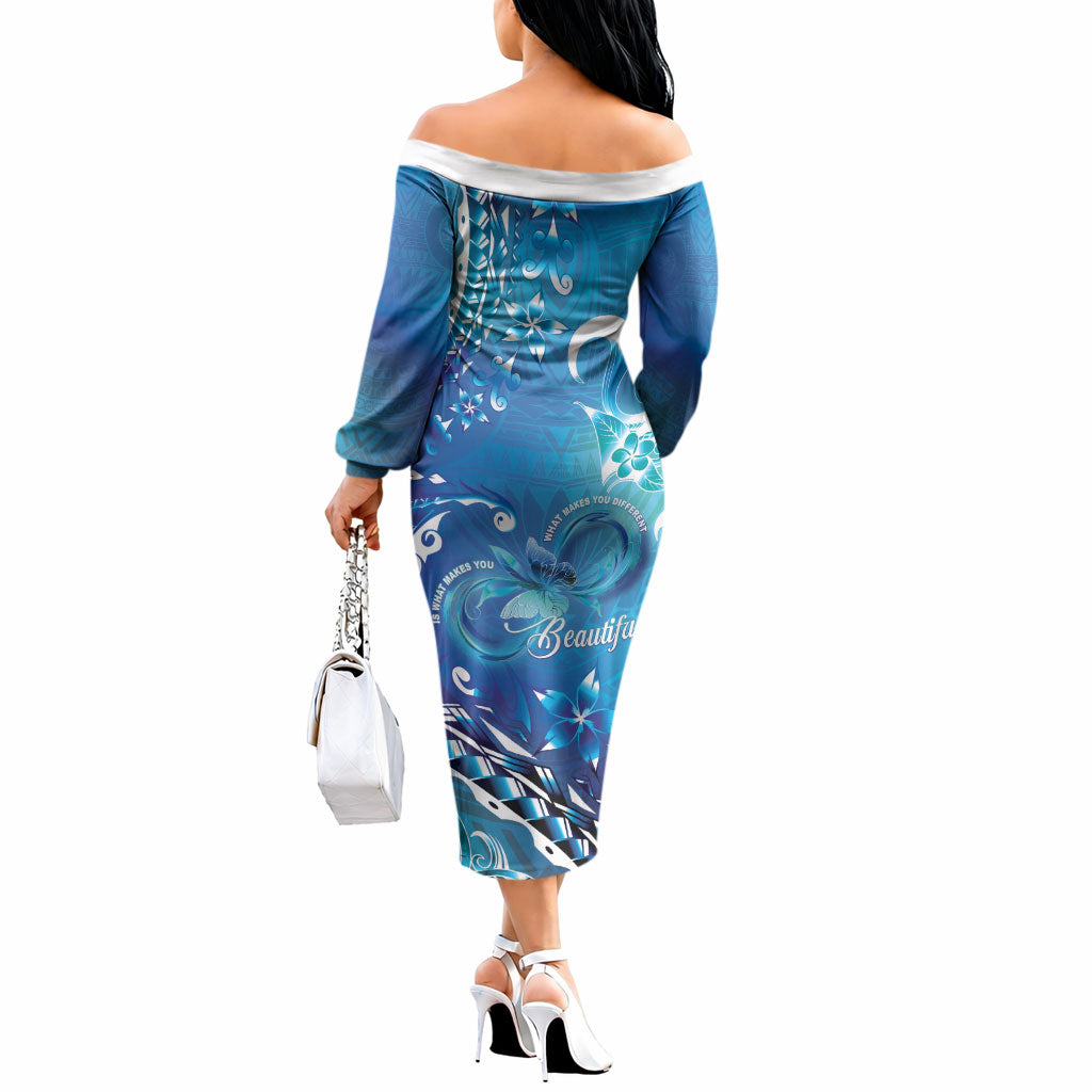 Polynesia Autism Support Off The Shoulder Long Sleeve Dress Be In Awe Of My 'Tism