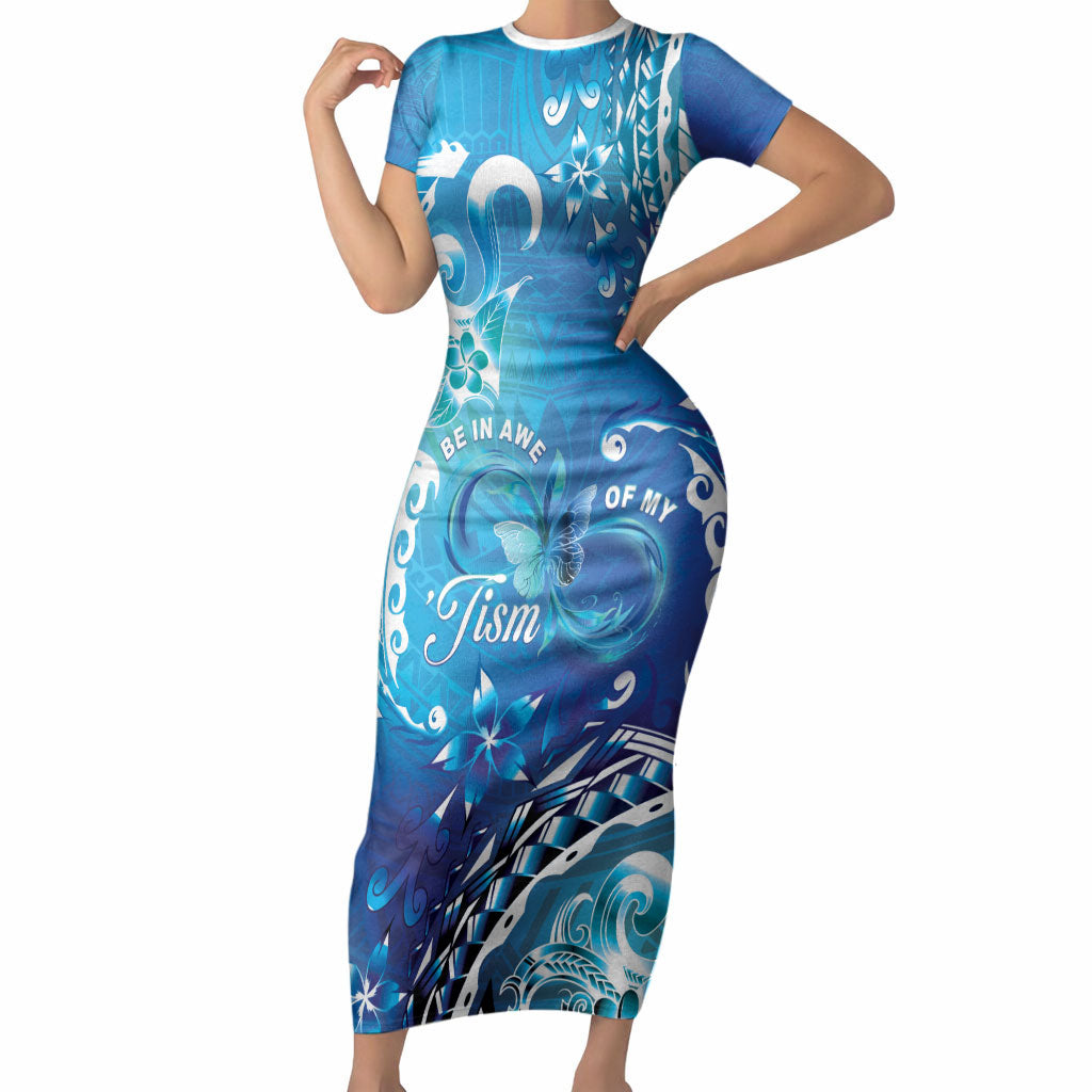 Polynesia Autism Support Short Sleeve Bodycon Dress Be In Awe Of My 'Tism