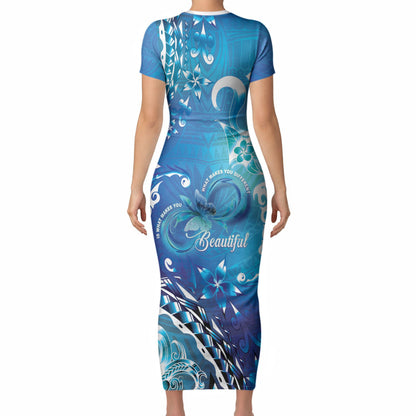 Polynesia Autism Support Short Sleeve Bodycon Dress Be In Awe Of My 'Tism